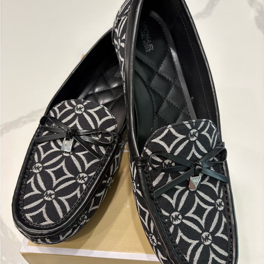 Michael Kors Black & White Logo-Patterned Women's Loafers
